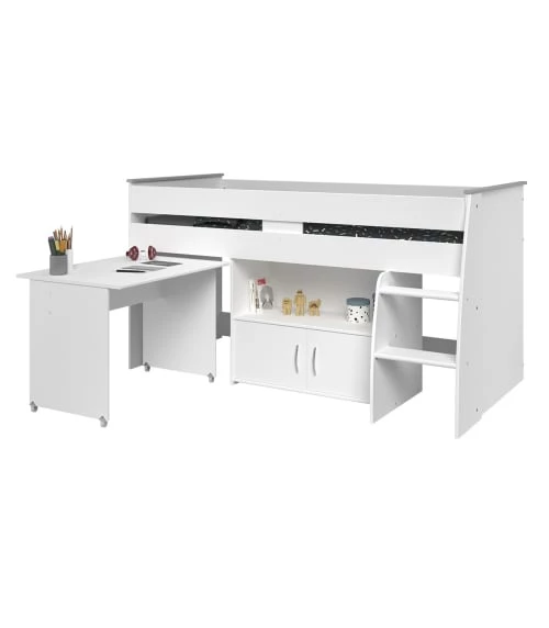 Calicosy Lits Enfant Lit Combiné Blanc Avec Bureau Et Rangements - 90x200 Cm 3 Calicosy Lits Enfant Lit Combiné Blanc Avec Bureau Et Rangements - 90x200 Cm – Image 3