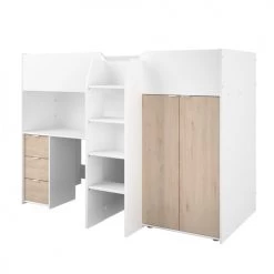 Calicosy Lits Enfant Lit Combiné Blanc Avec Bureau, Rangements Et Penderie - 90x200 Cm -Lits enfant Soldes lit combine blanc avec bureau rangements et penderie 90x200 cm 2