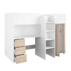 Calicosy Lits Enfant Lit Combiné Blanc Avec Bureau, Rangements Et Penderie - 90x200 Cm -Lits enfant Soldes lit combine blanc avec bureau rangements et penderie 90x200 cm 3