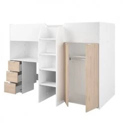 Calicosy Lits Enfant Lit Combiné Blanc Avec Bureau, Rangements Et Penderie - 90x200 Cm -Lits enfant Soldes lit combine blanc avec bureau rangements et penderie 90x200 cm 4