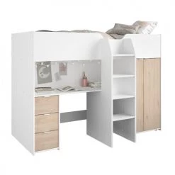 Calicosy Lits Enfant Lit Combiné Blanc Avec Bureau, Rangements Et Penderie - 90x200 Cm -Lits enfant Soldes lit combine blanc avec bureau rangements et penderie 90x200 cm 5