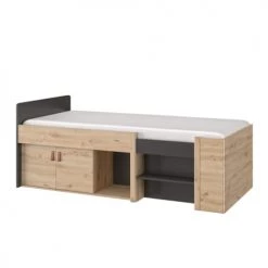 Terre De Nuit Lits Enfant Lit Combiné Noir Et Imitation Chêne 90x200