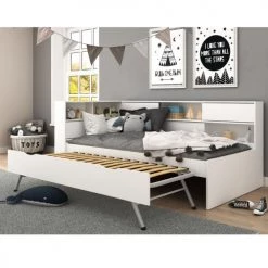 ID Kids Lits Enfant Lit Cosy Gigogne 90x190 Cm Effet Bois Blanc -Lits enfant Soldes lit cosy gigogne 90x190 cm effet bois blanc 4