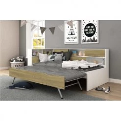 ID Kids Lits Enfant Lit Cosy Gigogne 90x190 Cm Effet Bois Blanc Et Bois -Lits enfant Soldes lit cosy gigogne 90x190 cm effet bois blanc et bois 2