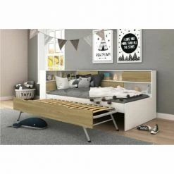 ID Kids Lits Enfant Lit Cosy Gigogne 90x190 Cm Effet Bois Blanc Et Bois -Lits enfant Soldes lit cosy gigogne 90x190 cm effet bois blanc et bois 3