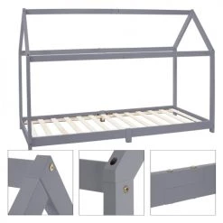 ML-Design Lits Enfant Lit D'enfant Bois Gris 206,5 X 141,5 X 98 Cm -Lits enfant Soldes lit d enfant bois gris 206 5 x 141 5 x 98 cm 3