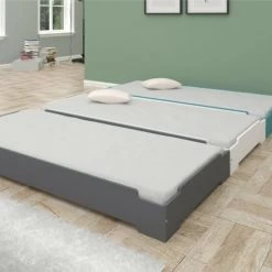 ID Kids Lits Enfant Lit Empilable 90x190 Cm Effet Bois Gris -Lits enfant Soldes lit empilable 90x190 cm effet bois gris 3
