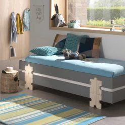 Vipack Lits Enfant Lit Empilable 90x200 Sommier Inclus Gris -Lits enfant Soldes lit empilable 90x200 sommier inclus gris 2