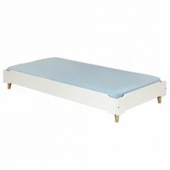 ID Kids Lits Enfant Lit Empilable Avec Pieds Et Matelas 90x190 Cm Bois Massif Blanc