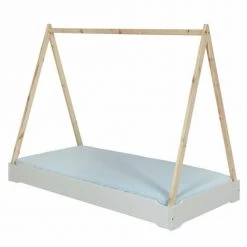 ID Kids Lits Enfant Lit Empilable Cabane Avec Matelas 90x190 Cm Bois Massif Gris