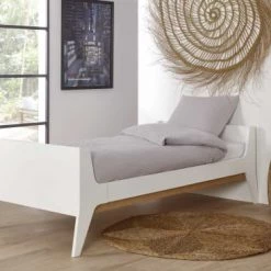 Nateo Concept Lits Enfant Lit Enfant 90x190 Avec Sommier Blanc Et Bois -Lits enfant Soldes lit enfant 90x190 avec sommier blanc et bois 4