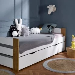 Nateo Concept Lits Enfant Lit Enfant 90x190 Blanc Et Hêtre -Lits enfant Soldes lit enfant 90x190 blanc et hetre 2