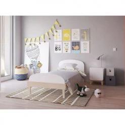ID Kids Lits Enfant Lit Enfant 90x190 Cm Bois Massif Blanc Et Bois -Lits enfant Soldes lit enfant 90x190 cm bois massif blanc et bois 2