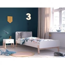 ID Kids Lits Enfant Lit Enfant 90x200 Cm Bois Massif Blanc Et Bois -Lits enfant Soldes lit enfant 90x200 cm bois massif blanc et bois 2