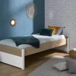 Nateo Concept Lits Enfant Lit Enfant 90x200 PRADO Blanc Et Chêne Clair -Lits enfant Soldes lit enfant 90x200 prado blanc et chene clair 2