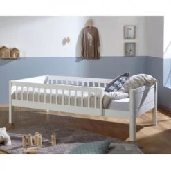ID Kids Lits Enfant Lit Enfant Avec Barrières 90x190 Cm Bois Massif Blanc -Lits enfant Soldes lit enfant avec barrieres 90x190 cm bois massif blanc 2