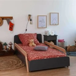 ID Kids Lits Enfant Lit Enfant Avec Barrières 90x190 Cm Bois Massif Blanc Et Bois -Lits enfant Soldes lit enfant avec barrieres 90x190 cm bois massif blanc et bois 4