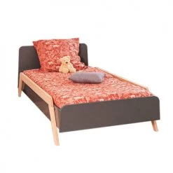 ID Kids Lits Enfant Lit Enfant Avec Barrières 90x190 Cm Bois Massif Gris Et Bois