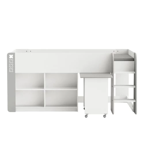 Calicosy Lits Enfant Lit Enfant Avec Bureau Et Rangements 90x200 - Blanc Et Gris 3 Calicosy Lits Enfant Lit Enfant Avec Bureau Et Rangements 90x200 - Blanc Et Gris – Image 3