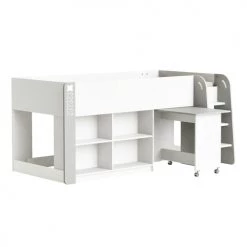 Calicosy Lits Enfant Lit Enfant Avec Bureau Et Rangements 90x200 - Blanc Et Gris