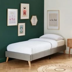 Homifab Lits Enfant Lit Enfant Avec Sommier 90x190cm En Tissu Gris Clair -Lits enfant Soldes lit enfant avec sommier 90x190cm en tissu gris clair 1