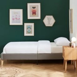 Homifab Lits Enfant Lit Enfant Avec Sommier 90x190cm En Tissu Gris Clair -Lits enfant Soldes lit enfant avec sommier 90x190cm en tissu gris clair 2