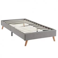 Homifab Lits Enfant Lit Enfant Avec Sommier 90x190cm En Tissu Gris Clair -Lits enfant Soldes lit enfant avec sommier 90x190cm en tissu gris clair 4