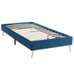Homifab Lits Enfant Lit Enfant Avec Sommier 90x190cm En Velours Bleu Canard