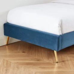 Homifab Lits Enfant Lit Enfant Avec Sommier 90x190cm En Velours Bleu Canard -Lits enfant Soldes lit enfant avec sommier 90x190cm en velours bleu canard 4