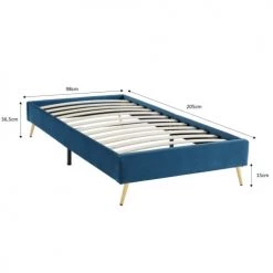 Homifab Lits Enfant Lit Enfant Avec Sommier 90x190cm En Velours Bleu Canard -Lits enfant Soldes lit enfant avec sommier 90x190cm en velours bleu canard 5