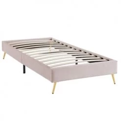 Homifab Lits Enfant Lit Enfant Avec Sommier 90x190cm En Velours Rose Poudré