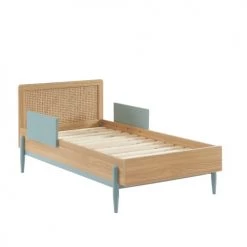 Baita Lits Enfant Lit Enfant Bleu Et Cannage Rotin 70x140 Sommier Inclus