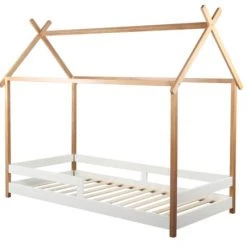 Nordic Factory Lits Enfant Lit Enfant Cabane 90x200 Et Barrière Naturel -Lits enfant Soldes lit enfant cabane 90x200 et barriere naturel 2