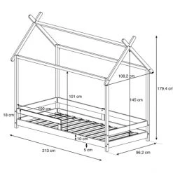 Nordic Factory Lits Enfant Lit Enfant Cabane 90x200 Et Barrière Naturel -Lits enfant Soldes lit enfant cabane 90x200 et barriere naturel 3