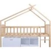 ATHM DESIGN Lits Enfant Lit Enfant Cabane Beige Et Blanc Pin Massif Sommier 190x90cm