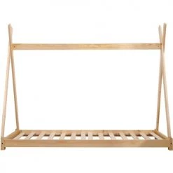 ATHM DESIGN Lits Enfant Lit Enfant Cabane Beige Pin Naturel Sommier 190x90cm -Lits enfant Soldes lit enfant cabane beige pin naturel sommier 190x90cm 2