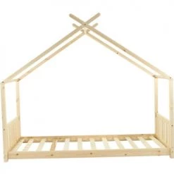 ATHM DESIGN Lits Enfant Lit Enfant Cabane Bois Beige Sommier 190x90cm -Lits enfant Soldes lit enfant cabane bois beige sommier 190x90cm 2