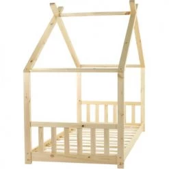 ATHM DESIGN Lits Enfant Lit Enfant Cabane Bois Beige Sommier 190x90cm -Lits enfant Soldes lit enfant cabane bois beige sommier 190x90cm 3