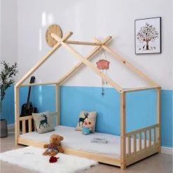 ATHM DESIGN Lits Enfant Lit Enfant Cabane Bois Beige Sommier 190x90cm -Lits enfant Soldes lit enfant cabane bois beige sommier 190x90cm 5