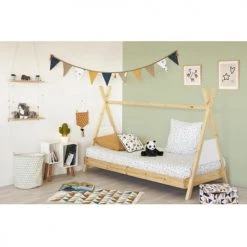 ATHM DESIGN Lits Enfant Lit Enfant Cabane Pin Beige Sommier 190x90cm -Lits enfant Soldes lit enfant cabane pin beige sommier 190x90cm 2