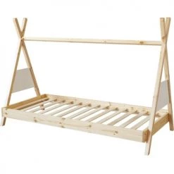 ATHM DESIGN Lits Enfant Lit Enfant Cabane Pin Beige Sommier 190x90cm