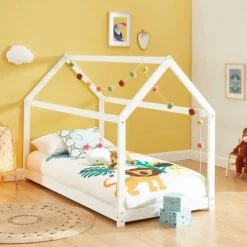 Baita Lits Enfant Lit Enfant Cabane Pin Blanc 90x200 Sommier Inclus -Lits enfant Soldes lit enfant cabane pin blanc 90x200 sommier inclus 3