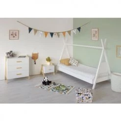 ATHM DESIGN Lits Enfant Lit Enfant Cabane Pin Blanc Sommier 190x90cm -Lits enfant Soldes lit enfant cabane pin blanc sommier 190x90cm 5