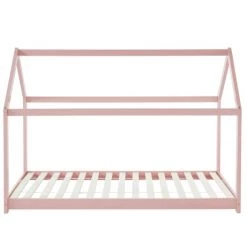 Baita Lits Enfant Lit Enfant Cabane Pin Rose 90x190 Sommier Inclus