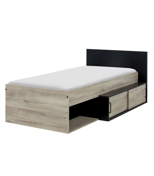 Calicosy Lits Enfant Lit Enfant Compact Et Rangements - Chêne Et Noir 90x200 1 Calicosy Lits Enfant Lit Enfant Compact Et Rangements - Chêne Et Noir 90x200