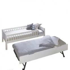 ID Kids Lits Enfant Lit Enfant Gigogne Avec Barrières 90x190 Cm Bois Massif Blanc