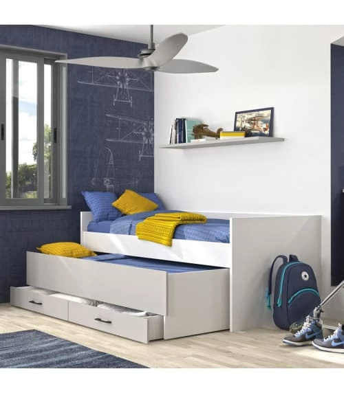 Calicosy Lits Enfant Lit Enfant Gigogne Avec Tiroir - Blanc Et Gris 90x200 2 Calicosy Lits Enfant Lit Enfant Gigogne Avec Tiroir - Blanc Et Gris 90x200 – Image 2