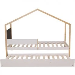 ATHM DESIGN Lits Enfant Lit Enfant Gigogne Pin Naturel Blanc Sommier 190x90cm -Lits enfant Soldes lit enfant gigogne pin naturel blanc sommier 190x90cm 4