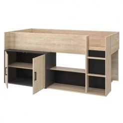 Calicosy Lits Enfant Lit Enfant Haut Avec Rangements - Décor Chêne 90x200 -Lits enfant Soldes lit enfant haut avec rangements decor chene 90x200 3