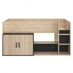 Calicosy Lits Enfant Lit Enfant Haut Avec Rangements - Décor Chêne 90x200 -Lits enfant Soldes lit enfant haut avec rangements decor chene 90x200 4